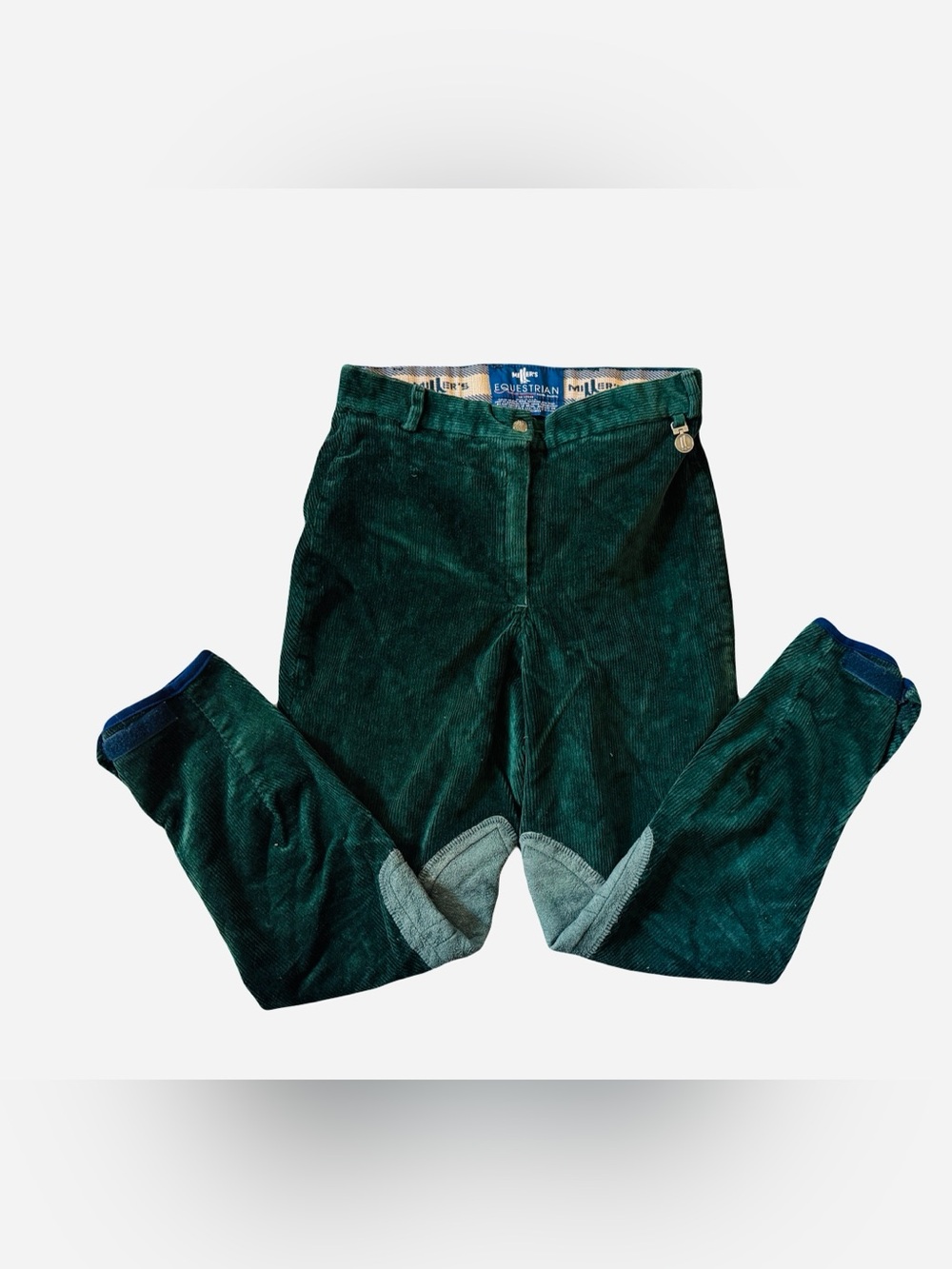 Vintage Miller’s Equestrian Green Corduroy Riding Breeches Suede Knee Size 28
